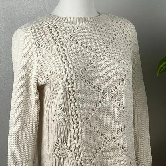 Old Navy Off White Open Weave Cotton Blend Sweater Size Small - Picture 2 of 8